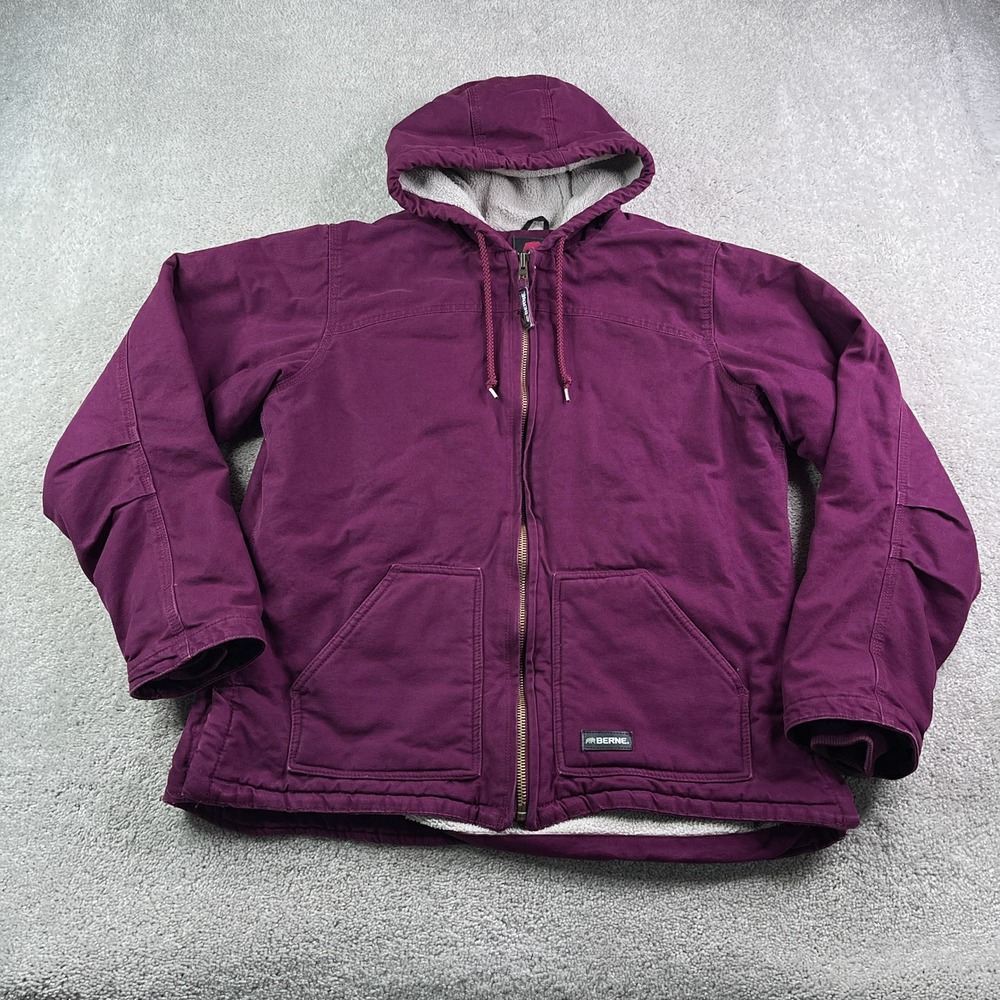 Berne Jacket Women XL Tall Purple Sherpa Lined Softstone Duck Canvas Hooded Coat